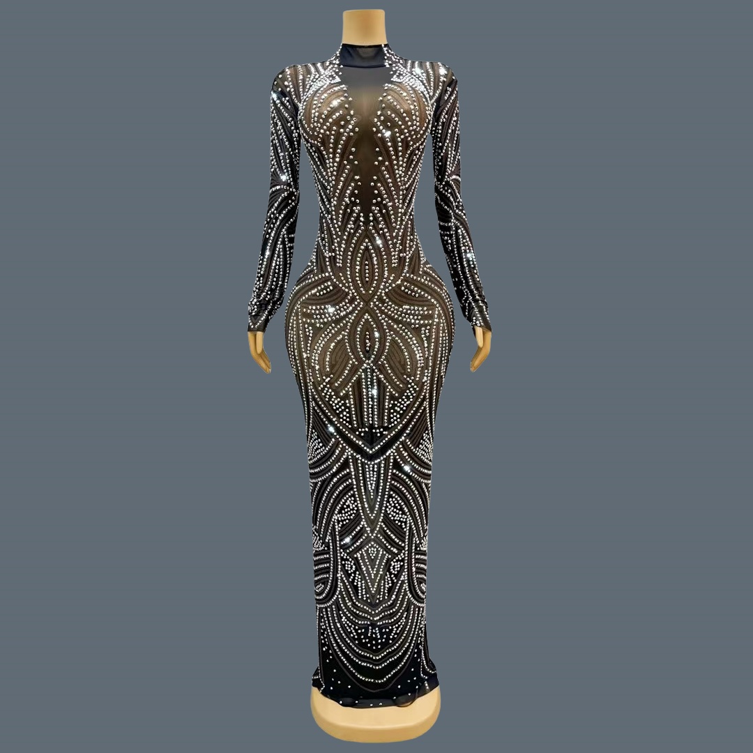 Sparkly Rhinestone Club Party Dress - Gaun Malam Berkilau dengan Hiasan Berlian