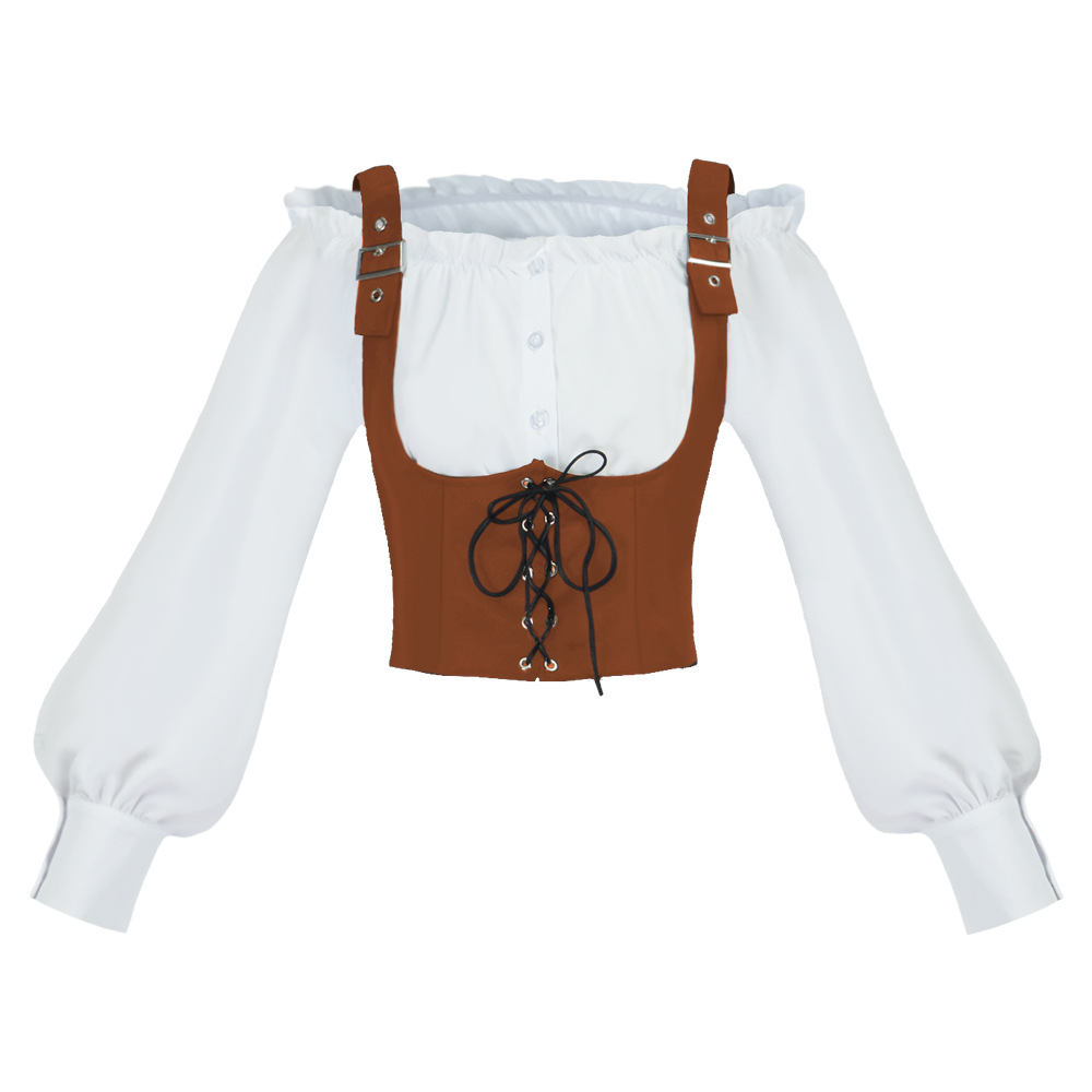 Blouses - Blus wanita bergaya retro Barat, rompi