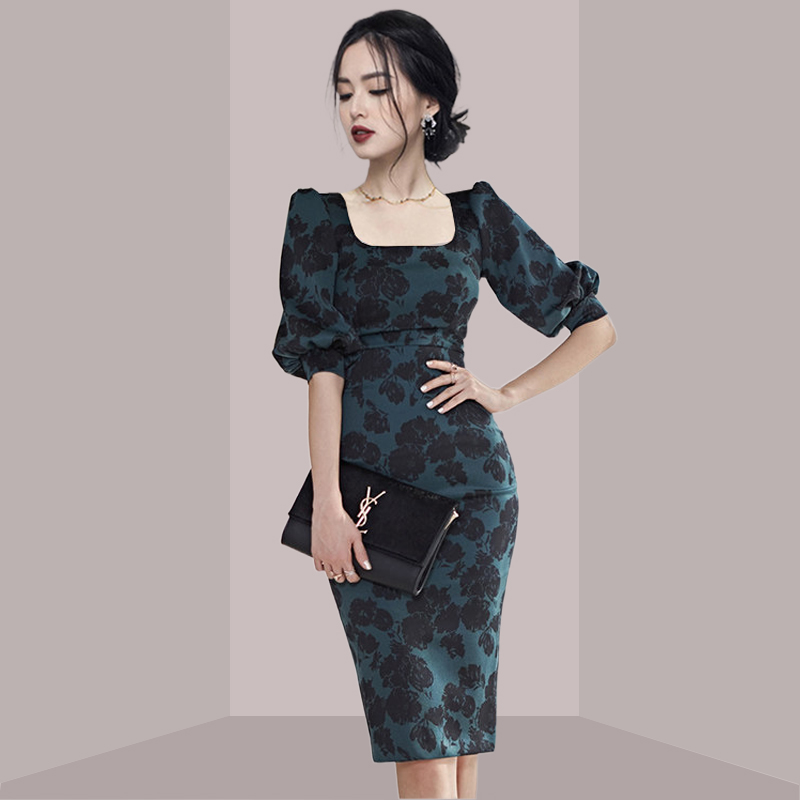 Gaun midi bermotif bunga yang  - French Vintage Floral Midi Dress ulasan dan harga