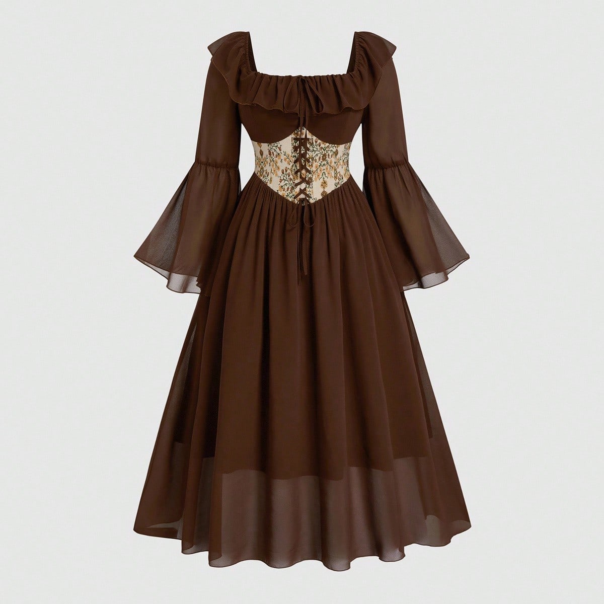 Gaun Chiffon Vintage Victorian - French Vintage Floral Midi Dress ulasan dan harga