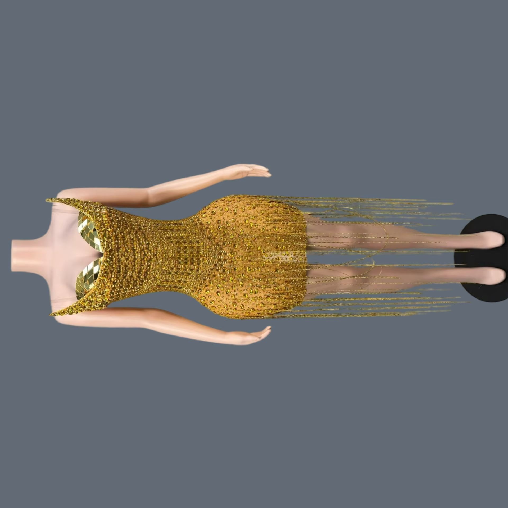 Gaun Koktail Mewah Emas untuk  - Sparkly Rhinestone Club Party Dress ulasan dan harga