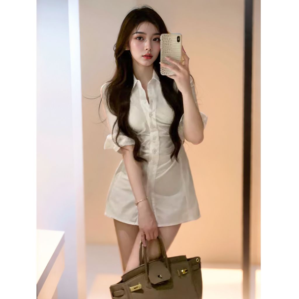 Gaun kemeja bergaya Korea deng - Korean Style A Line Shirt Dress ulasan dan harga