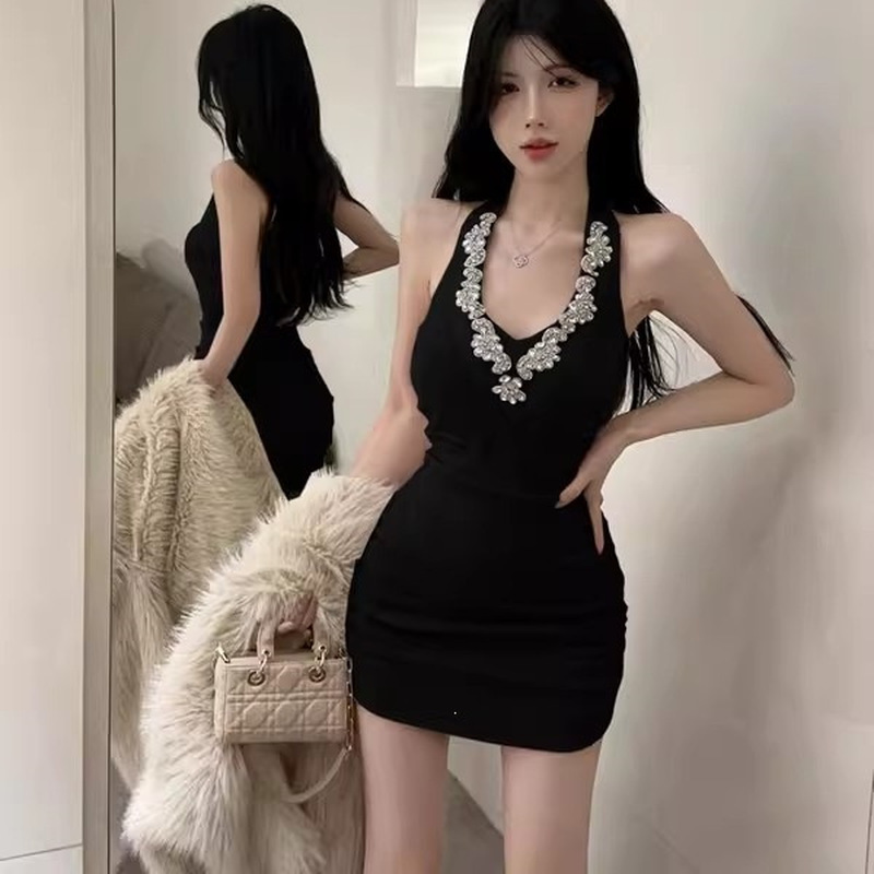 Gaun Mini Bodycon Hitam Seksi  - Sparkly Rhinestone Club Party Dress ulasan dan harga