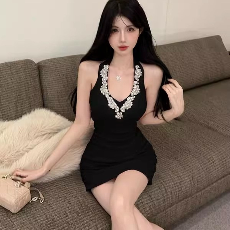 Gaun Mini Bodycon Hitam Seksi  - Sparkly Rhinestone Club Party Dress ulasan dan harga
